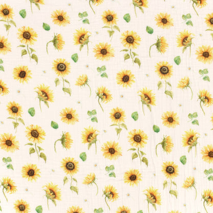 Image with Muslin - sunflowers 120 g/m² – available at Charlotte’s Fabrics