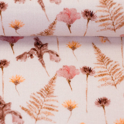 Image with Muslin - flowers with fern 130 g/m² – available at Šarlotes audumi