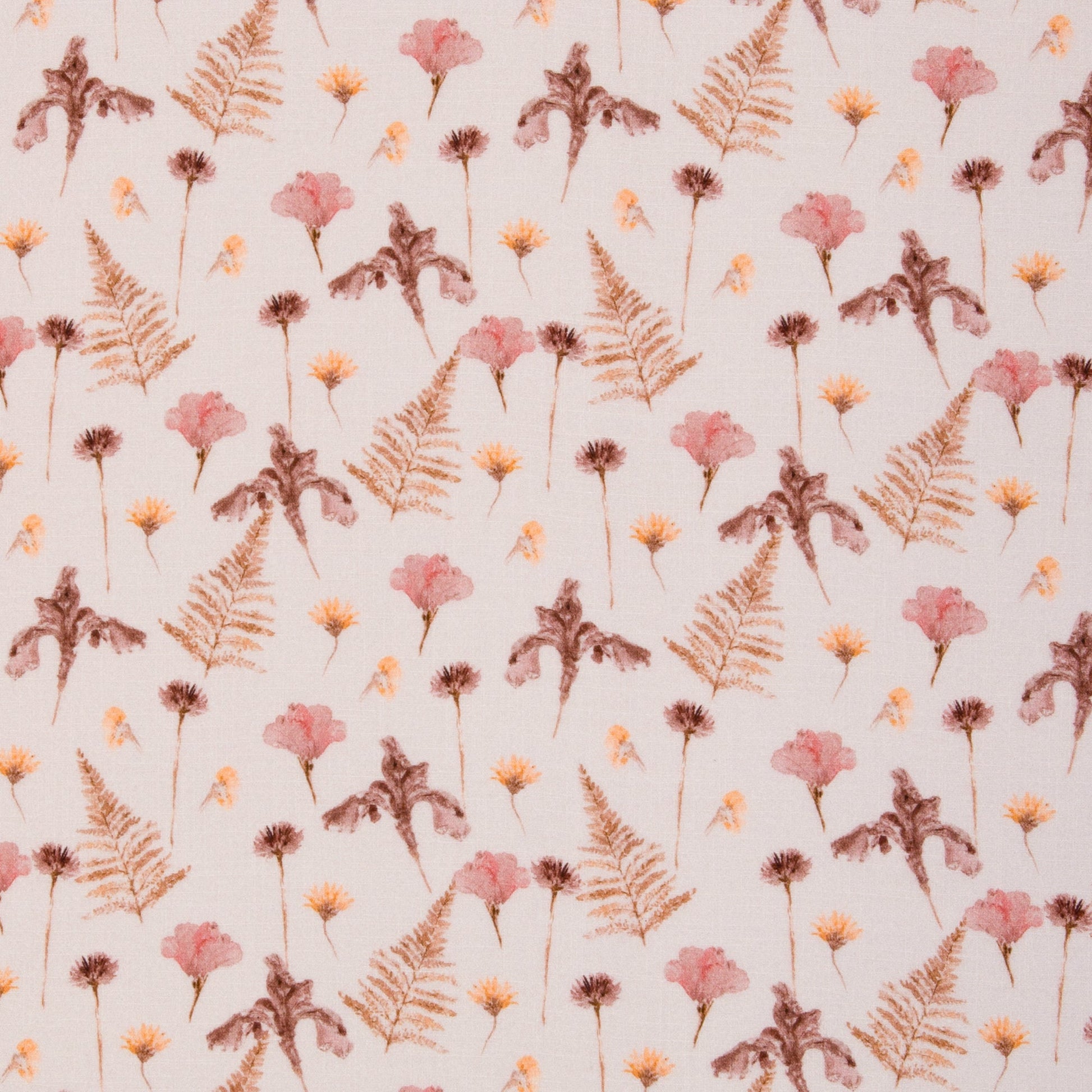 Image with Muslin - flowers with fern 130 g/m² – available at Šarlotes audumi