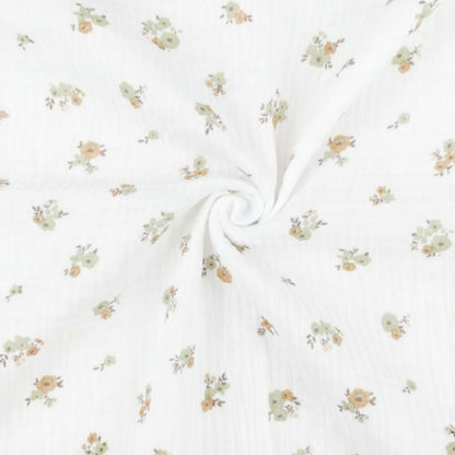 Mousseline - fleurs sur fond orange 130 g/m²