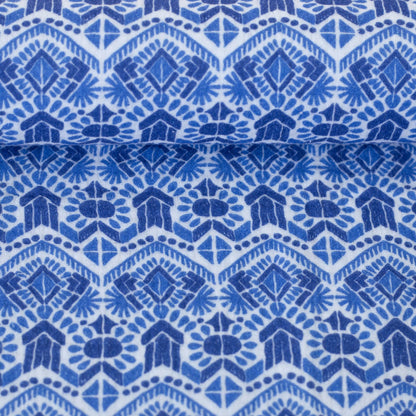 Image of Muslin - blue geometric pattern 130 g/m² – available at Šarlotes audumi