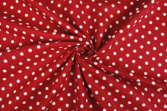 Premium 100% cotton fabric - dots on red 115 g/m²