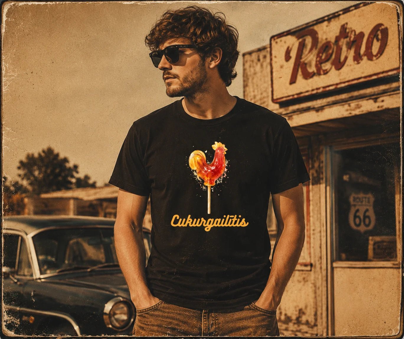 Image d’un T-shirt en coton bio « Cukurgailītis » – disponible chez Šarlotes audumi