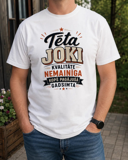 Attēls ar Organiskās kokvilnas T-krekls "Tēta joki" – pieejams internetā Šarlotes audumi