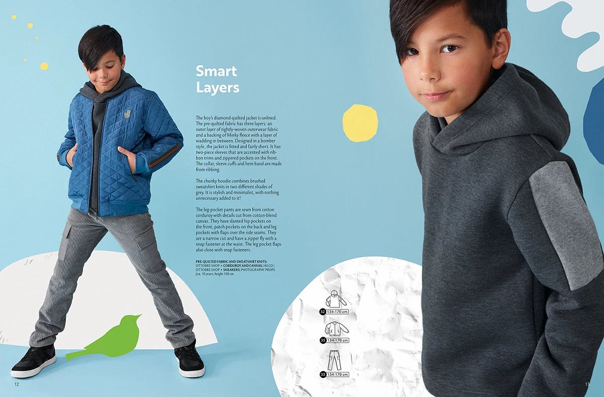 Attēls ar OTTOBRE design Kids Ziema– bērnu apģērbu piegrieztņu žurnāls angļu valodā – pieejams internetā Šarlotes audumi