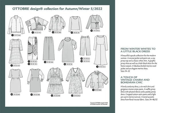 Abbildung der OTTOBRE design Woman 5/2022 – englischsprachige Schnittmusterzeitschrift für Damenmode – erhältlich bei Šarlotes audumi online