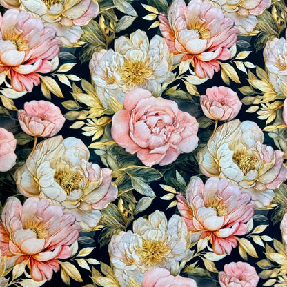 Dernier morceau - tissu softshell - pivoines 300 g/m² - 60cm