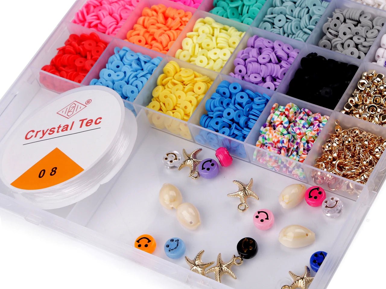 Bild mit Perlen-Set zur Herstellung von Armbändern und Schmuck mit Werkzeugen – online bei Šarlotes audumi erhältlich