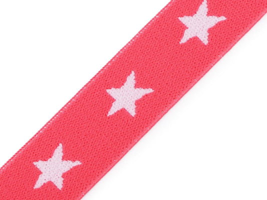 Bild mit flachem Gummiband, 2 cm, rosa mit Sternen – online erhältlich bei Šarlotes audumi