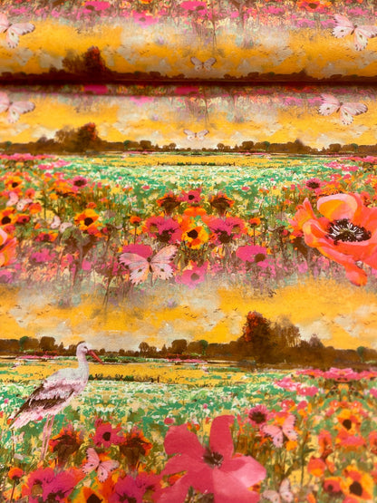 Jersey de coton fin - prairie au coucher du soleil 210 g/m²