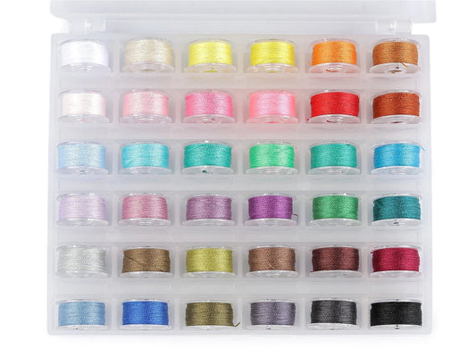 Attēls ar Plastmasas kastīte ar diega spolītēm – pieejams internetā Šarlotes audumi