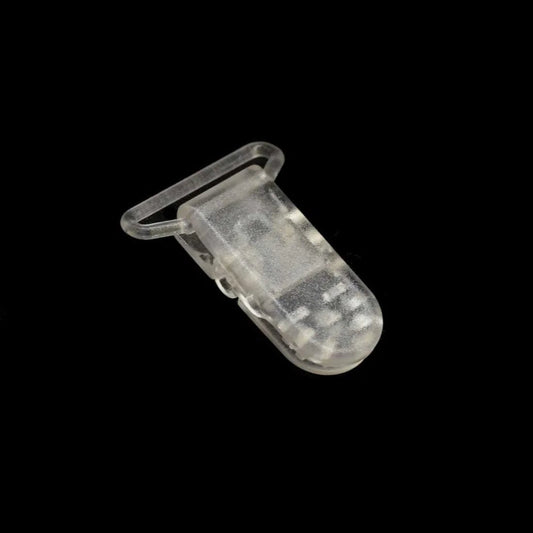 Attēls ar Plastmasas klipsis knupīšu turētājiem 26 mm - caurspīdīgs| iepakojumā 5 gab. – pieejams Šarlotes audumi