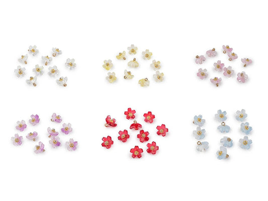 Attēls ar Plastmasas pogas, pērlītes – ziediņi ar metāla vidiņu Ø10 mm| dažadu toņu – pieejams Šarlotes audumi