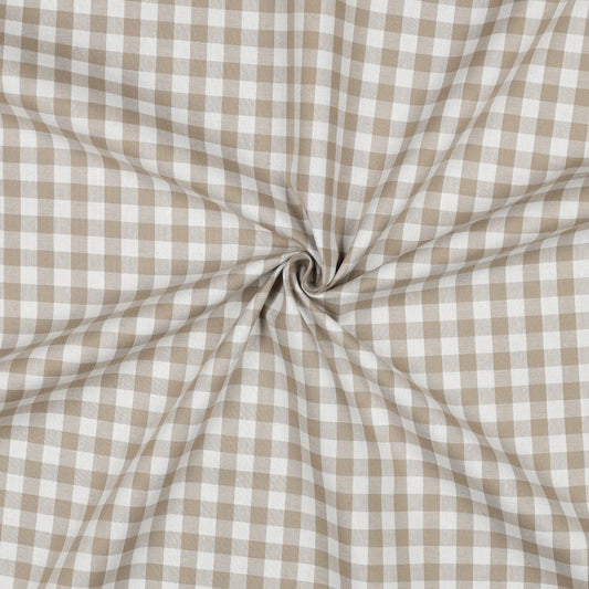 Attēls ar Premium 100% kokvilnas audums - bēšs rūtains 110 g/m² – pieejams Šarlotes audumi