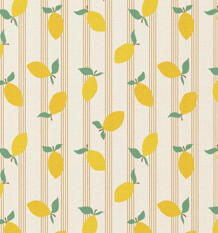 Attēls ar Premium 100% kokvilnas audums - citroni smalkās līnijās 115 g/m² – pieejams Šarlotes audumi