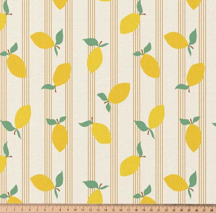 Attēls ar Premium 100% kokvilnas audums - citroni smalkās līnijās 115 g/m² – pieejams Šarlotes audumi