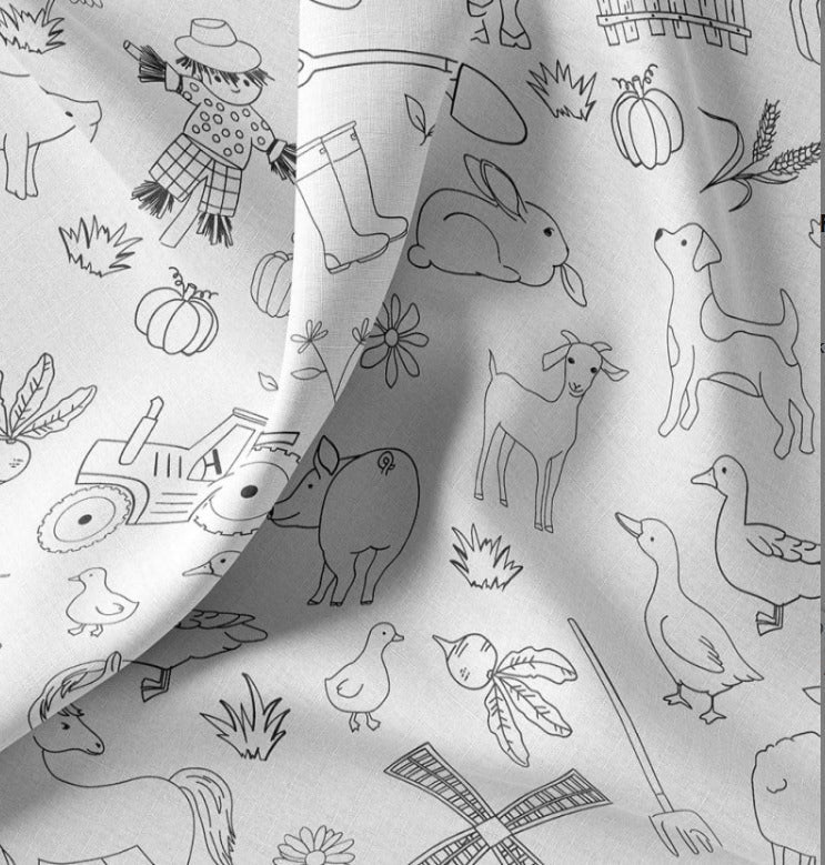 Image avec tissu Premium 100 % coton COLORIEZ-LE VOUS-MÊME - ferme 115 g/m² – disponible chez Šarlotes audumi