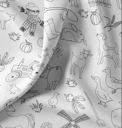 Image avec tissu Premium 100 % coton COLORIEZ-LE VOUS-MÊME - ferme 115 g/m² – disponible chez Šarlotes audumi