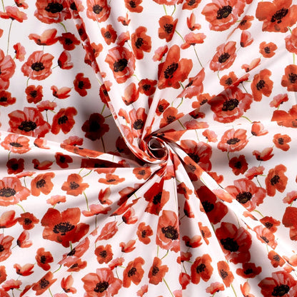 Tissu premium 100 % coton avec coquelicots sur fond blanc 110 g/m²