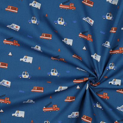 Tissu premium 100 % coton - voitures de police, de pompiers et d’ambulance 110 g/m² (certifié GOTS)