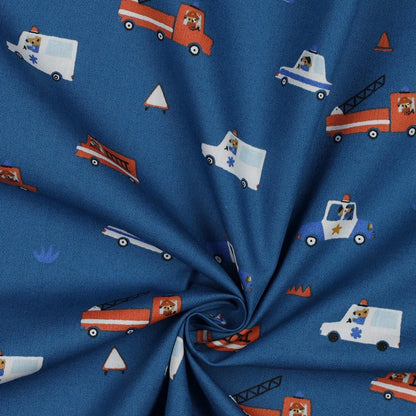 Tissu premium 100 % coton - voitures de police, de pompiers et d’ambulance 110 g/m² (certifié GOTS)