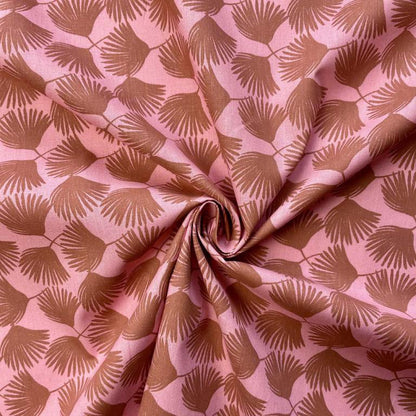 Tissu premium 100 % coton - feuilles de palmier roses 115 g/m²