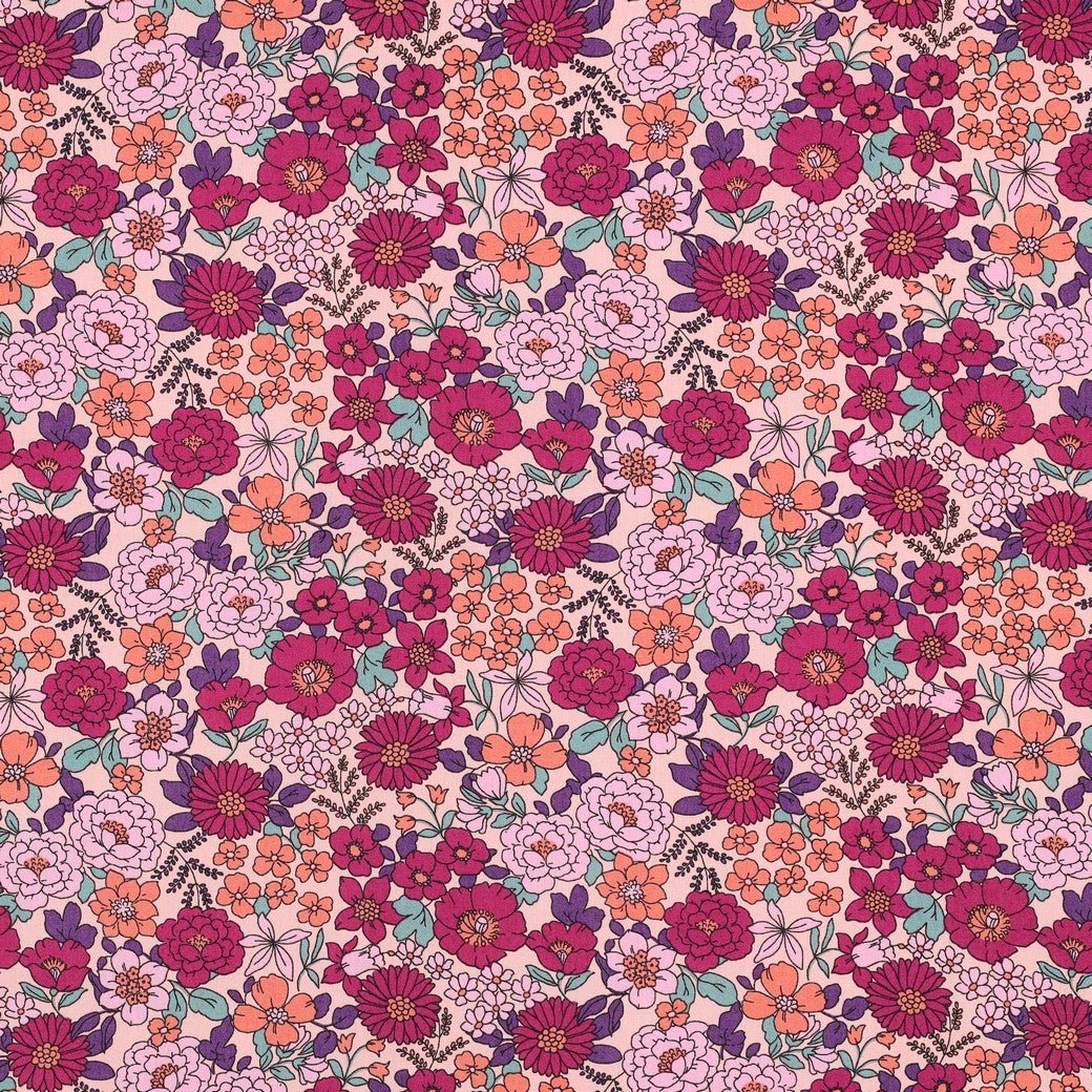 alt
Image avec tissu en coton 100 % premium à motif floral rose, 110 g/m² – disponible chez Šarlotes audumi