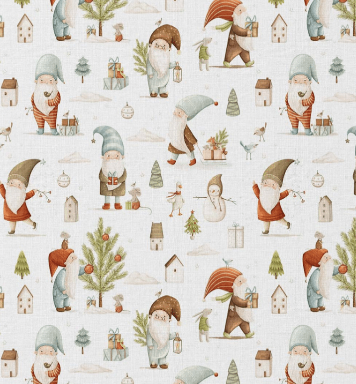 Bild mit Premium 100% Baumwollstoff – Weihnachtszwerge, online erhältlich bei Šarlotes audumi