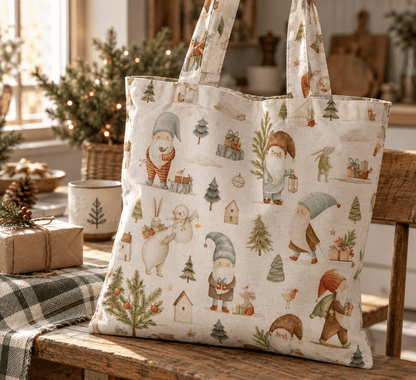 Bild mit Premium 100% Baumwollstoff – Weihnachtszwerge, online erhältlich bei Šarlotes audumi