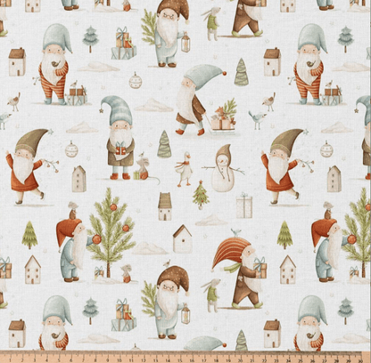 Bild mit Premium 100% Baumwollstoff – Weihnachtszwerge, online erhältlich bei Šarlotes audumi