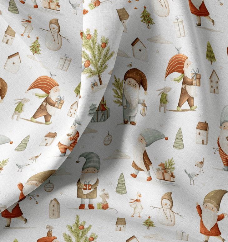 Bild mit Premium 100% Baumwollstoff – Weihnachtszwerge, online erhältlich bei Šarlotes audumi