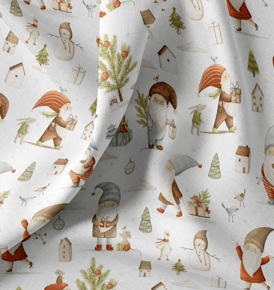 Bild mit Premium 100% Baumwollstoff – Weihnachtszwerge, online erhältlich bei Šarlotes audumi