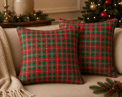 Image of premium 100% cotton fabric - Scottish plaid with gold accents 120 g/m² – available online at Šarlotes audumi