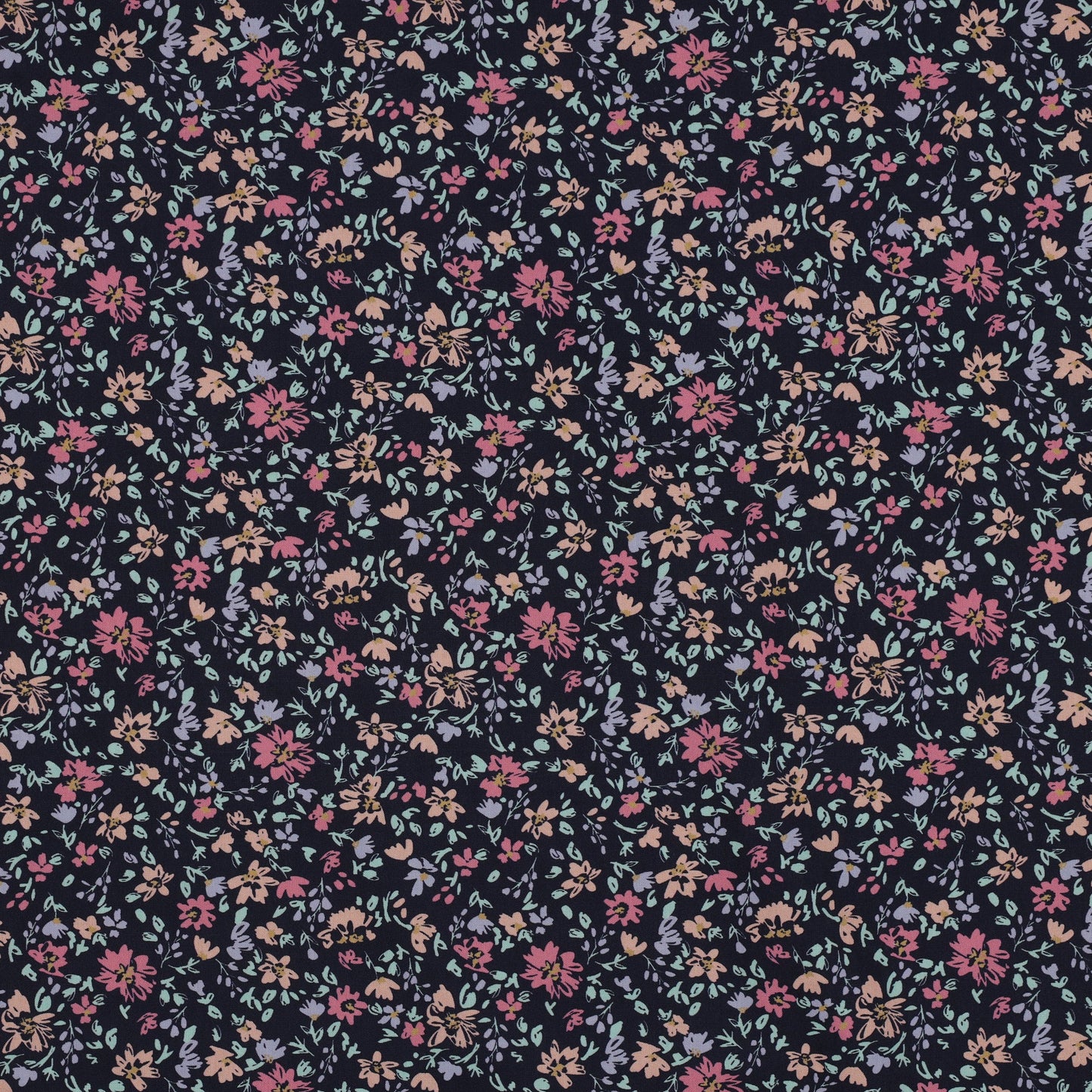 Attēls ar Premium 100% kokvilnas audums - smalki ziediņi uz tumši zila 115 g/m² – pieejams Šarlotes audumi