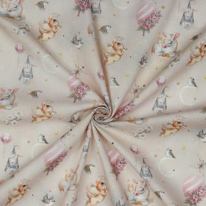 Tissu premium 100 % coton, licornes sur fond rose pâle, 105 g/m²