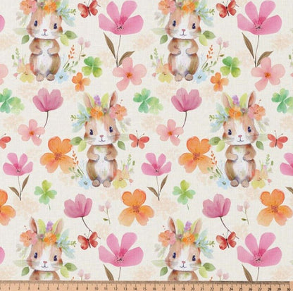 Image de tissu Premium 100 % coton - lapine fleurie 115 g/m² – disponible chez Šarlotes audumi