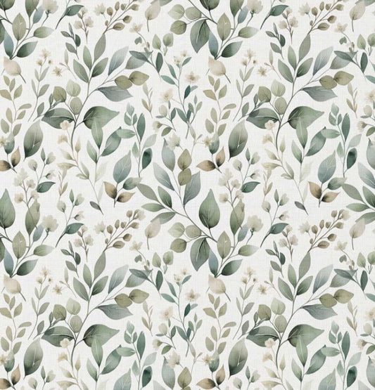 Attēls ar Premium 100% kokvilnas audums - zaļas lapas 115 g/m² – pieejams Šarlotes audumi