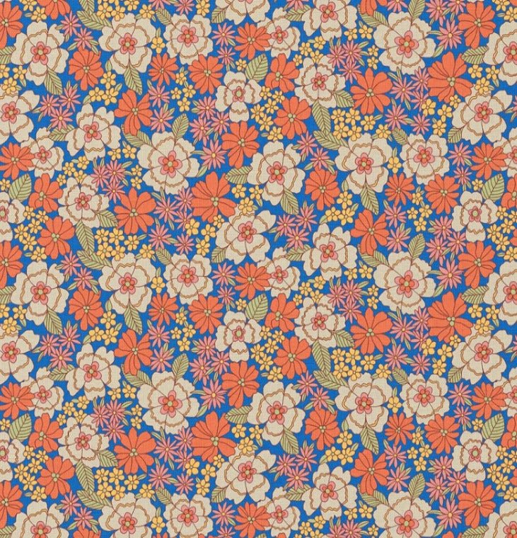 Image avec tissu 100 % coton premium - fleurs dans des tons orange 115 g/m² – disponible chez Šarlotes audumi