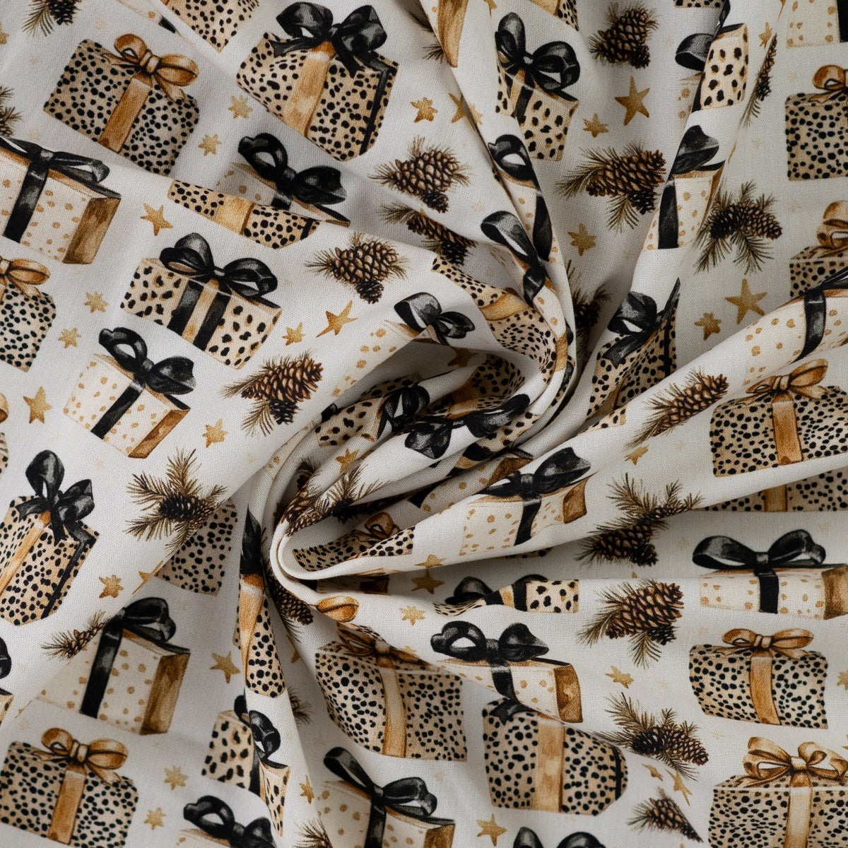 Bild mit Premium-Stoff aus 100 % Baumwolle – Weihnachts-Leoparden-Geschenke – online erhältlich bei Šarlotes audumi
