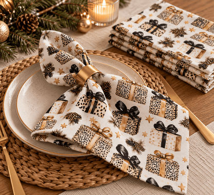 Bild mit Premium-Stoff aus 100 % Baumwolle – Weihnachts-Leoparden-Geschenke – online erhältlich bei Šarlotes audumi