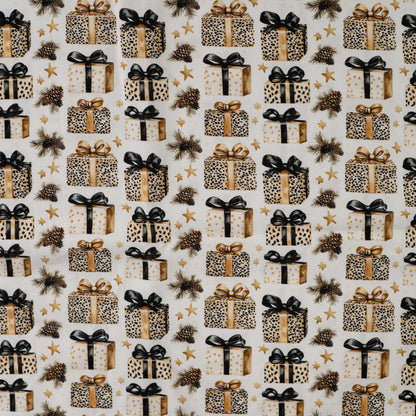 Bild mit Premium-Stoff aus 100 % Baumwolle – Weihnachts-Leoparden-Geschenke – online erhältlich bei Šarlotes audumi