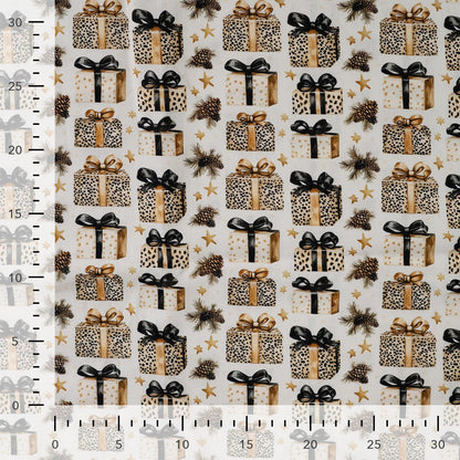 Bild mit Premium-Stoff aus 100 % Baumwolle – Weihnachts-Leoparden-Geschenke – online erhältlich bei Šarlotes audumi