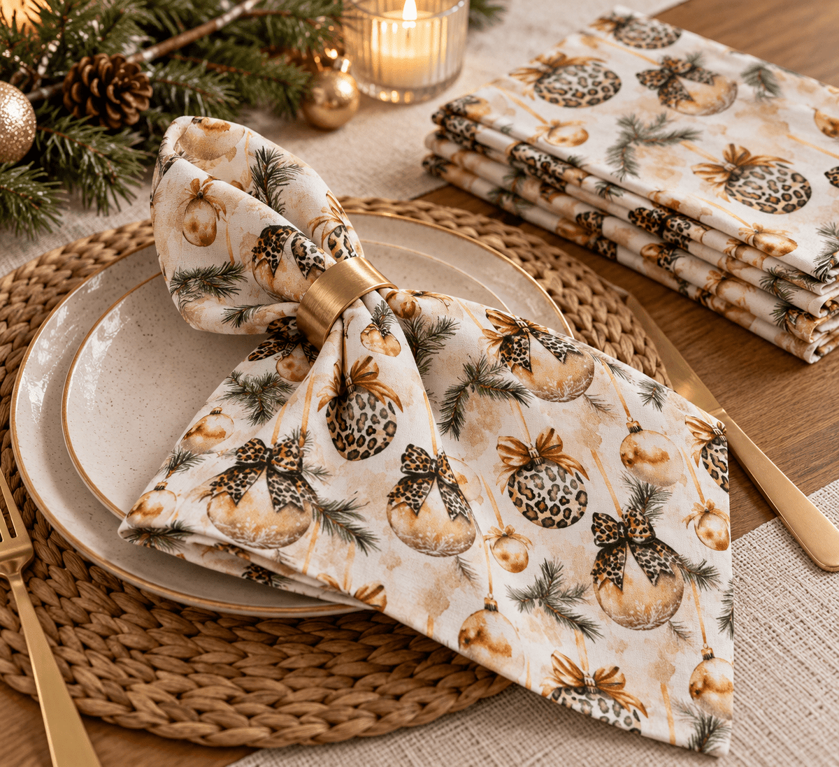 Bild mit Premium-100% Baumwollstoff, weihnachtlichem Leoparden-Dekor – online erhältlich bei Šarlotes audumi