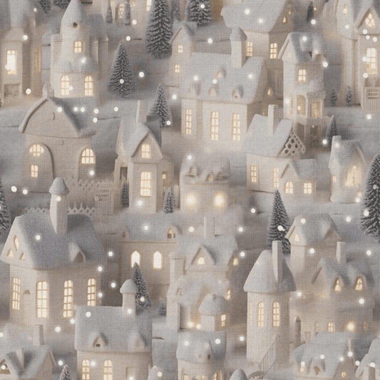 Attēls ar Premium 100% kokvilnas audums - Ziemassvētku namiņi 115 g/m² – pieejams Šarlotes audumi