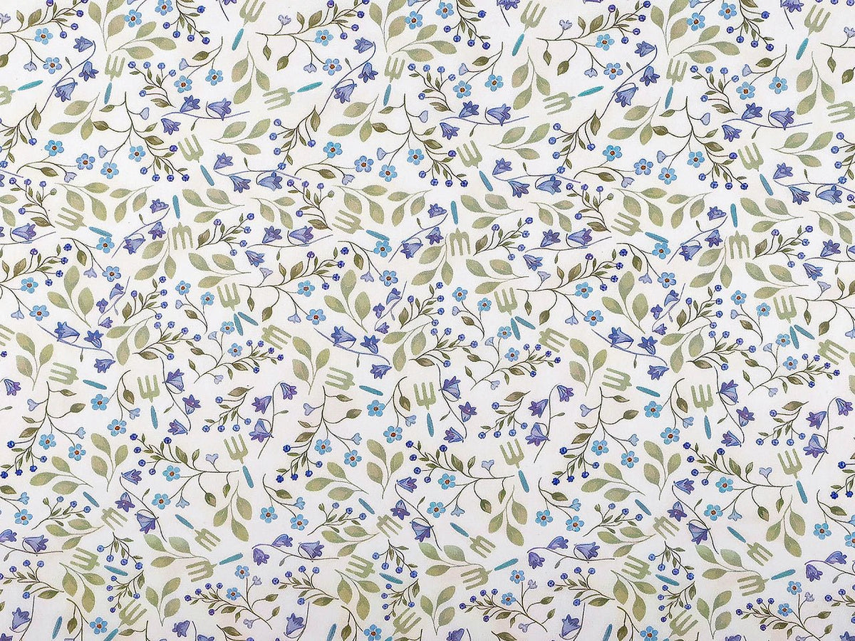 Bild von Premium-Plan, 100 % Baumwollstoff mit blauen Blumen – online bei Šarlotes audumi erhältlich