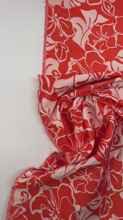 Seidenjacquard – rot-beiges Blumenmuster 105 g/m²