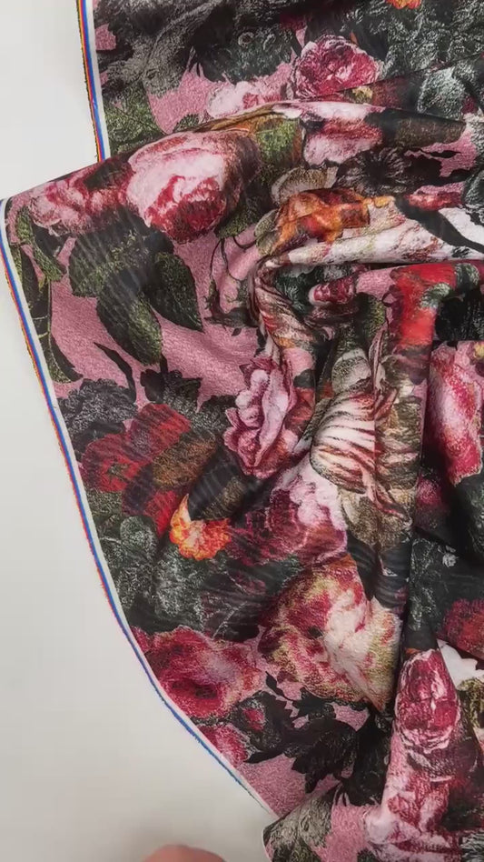 Italian double-knit fabric for coats – multicolored floral pattern | 55% polyamide, 45% acrylic | 420 g/m² | 145 cm