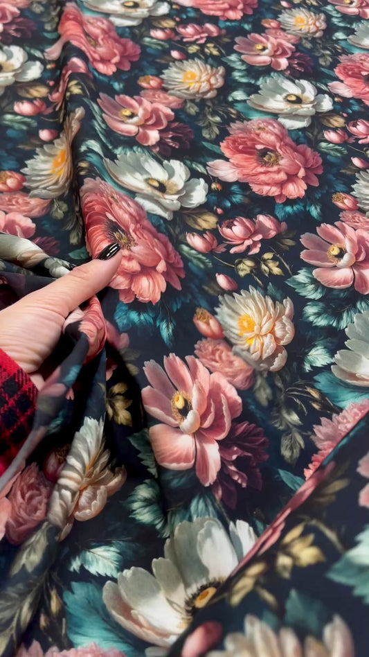 Softshell fabric - The magic of a peony garden 300 g/m²