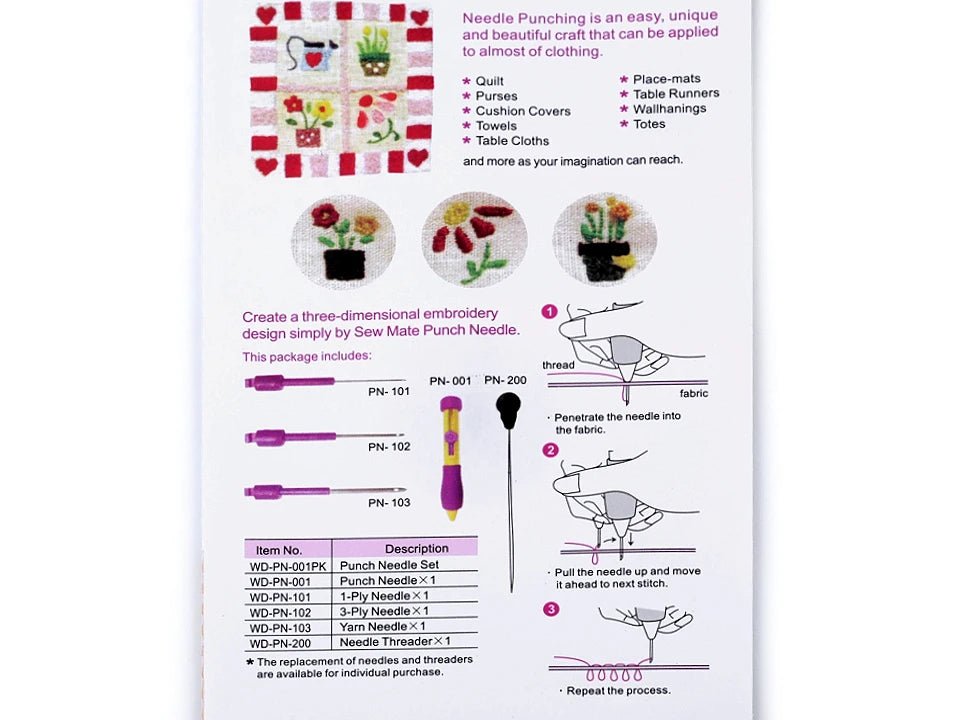 Punch Needle izšūšanas komplekts | 3 dažāda izmēra adatas | Garums 13 cm