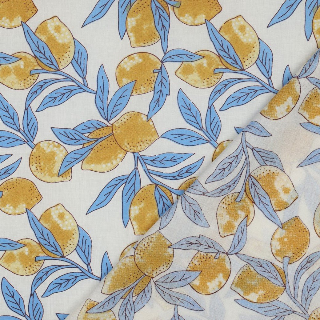 Attēls ar Rokām drukāts 100% kokvilnas audums - citroni 110 g/m² – pieejams Šarlotes audumi